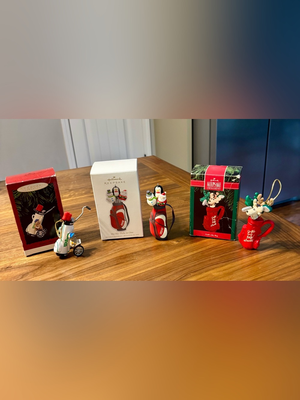 Vintage Set of 3 Hallmark Keepsake Golf Theme Ornaments In Original Boxes
